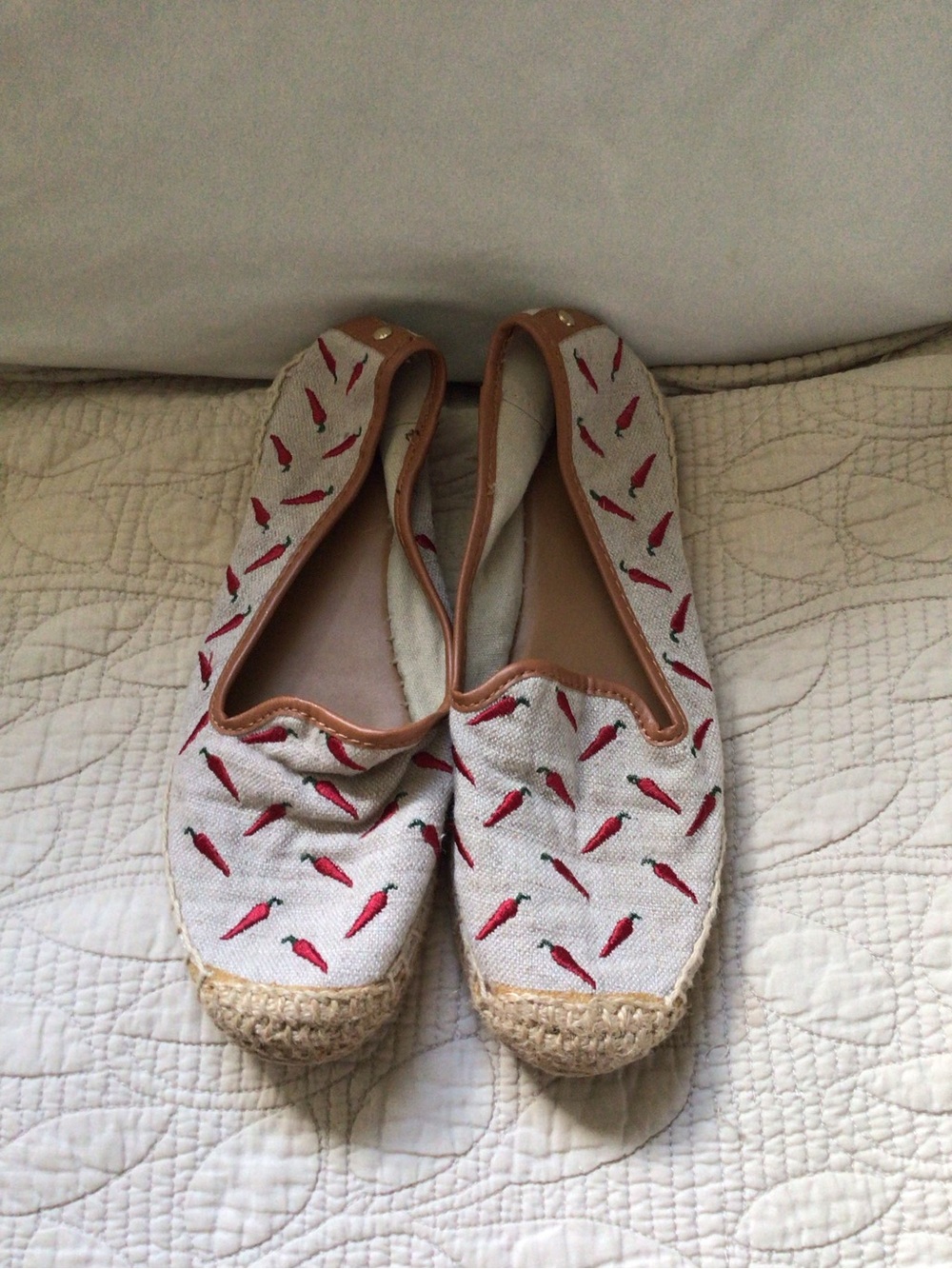 Neutral Espadrille Flats with Red Chili Embroidery